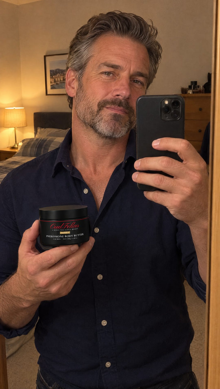 Customer photo: man holding OudFellas Venice before a night out